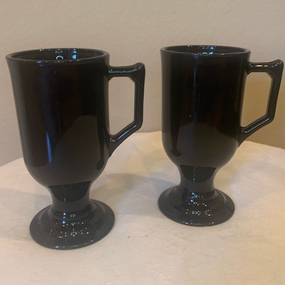 Indiana Glass Other - 2 Vintage Black Amethyst Glass Footed Mugs, Irish Coffee, Hot Chocolate Cups